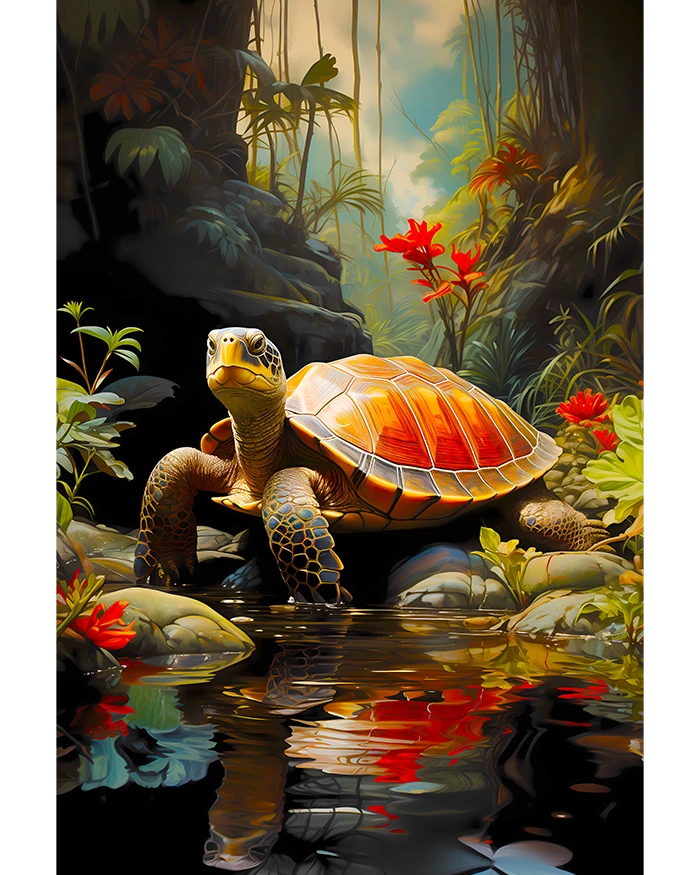 Turtle Basking in the Sun in Tranquil Waters in Jungle Matte Poster product image (1)