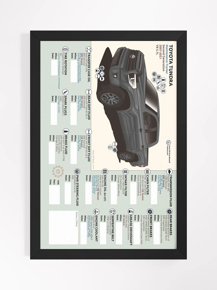 2ND GEN TUNDRA MAINTENANCE TRACKER - MGM Gray (Framed) product image (2)