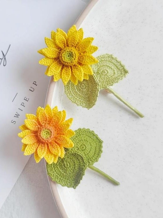 Micro Crochet Sunflower Brooch & Earrings | Handmade Fine Thread Jewelry | Choose One or Set product image (1)