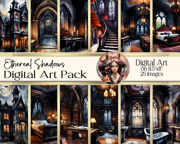 Ethereal Shadows - Gothic Manor Collection (Various Rooms) Digital Art product image (1)