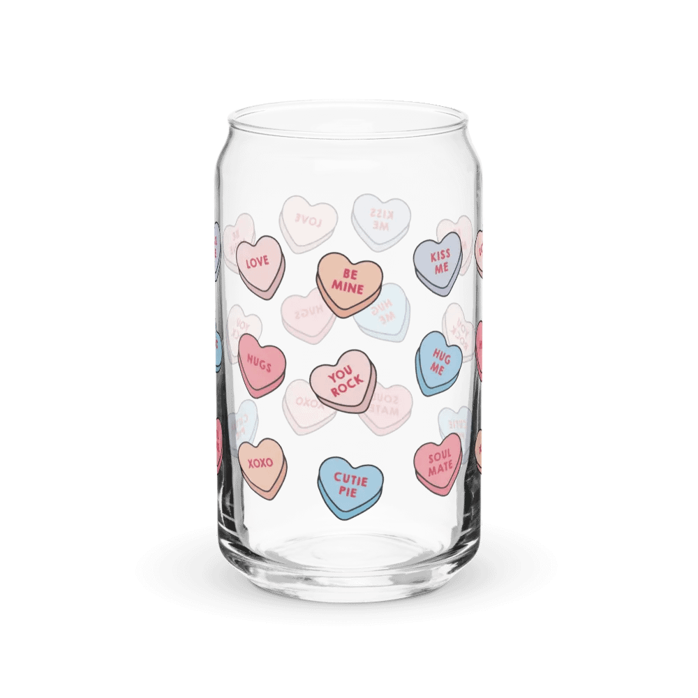 Candy Hearts 16oz Glass with or without lid & straw product image (1)