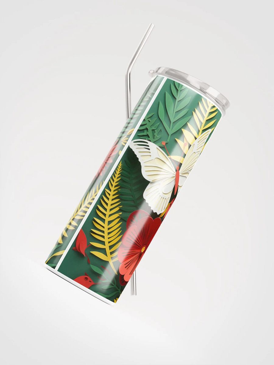 Butterfly Flowers Nature Papercut Green Stainless Steel Tumbler product image (4)