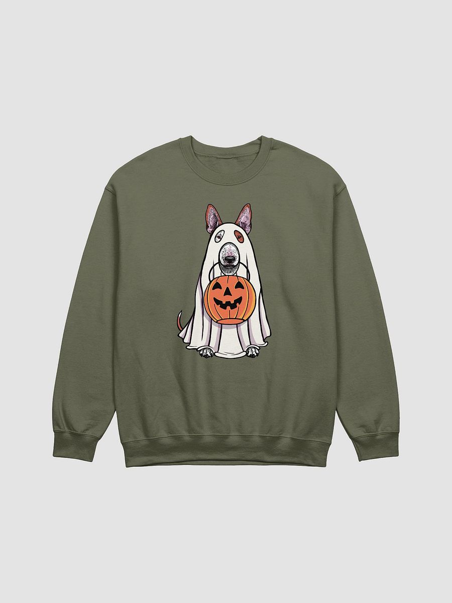 Funny Halloween Bull Terrier(Red) Sweatshirt | Funny Dog Wearing a Ghost Costume and Holding a Pumpkin Basket product image (17)