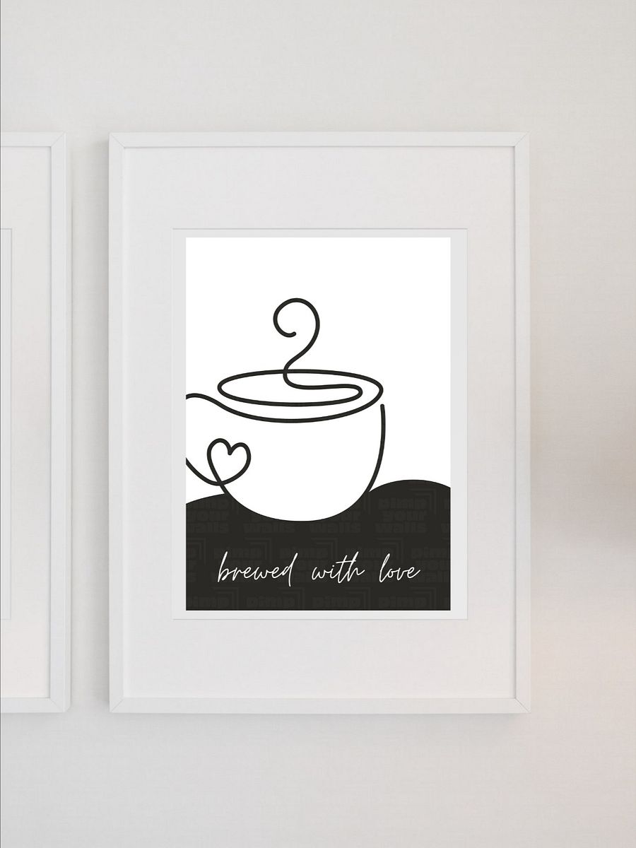 Brewed with Love Coffee Wall Art - Minimalist Line Art Coffee Cup Print, Modern Kitchen Decor, Black and White Coffee Lover Gift Espresso product image (1)