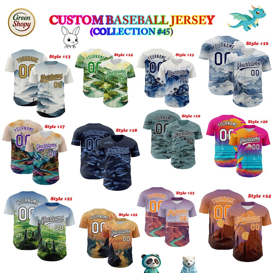 Authentic Baseball Jersey, Custom Baseball Jersey, Personalized Sport Jersey, Colorful, Number, 3D Mountains product image (182)