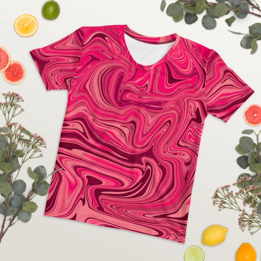 Women's Crew Neck Tshirt - Shades of Magenta Pink Digital Fluid Art product image (7)