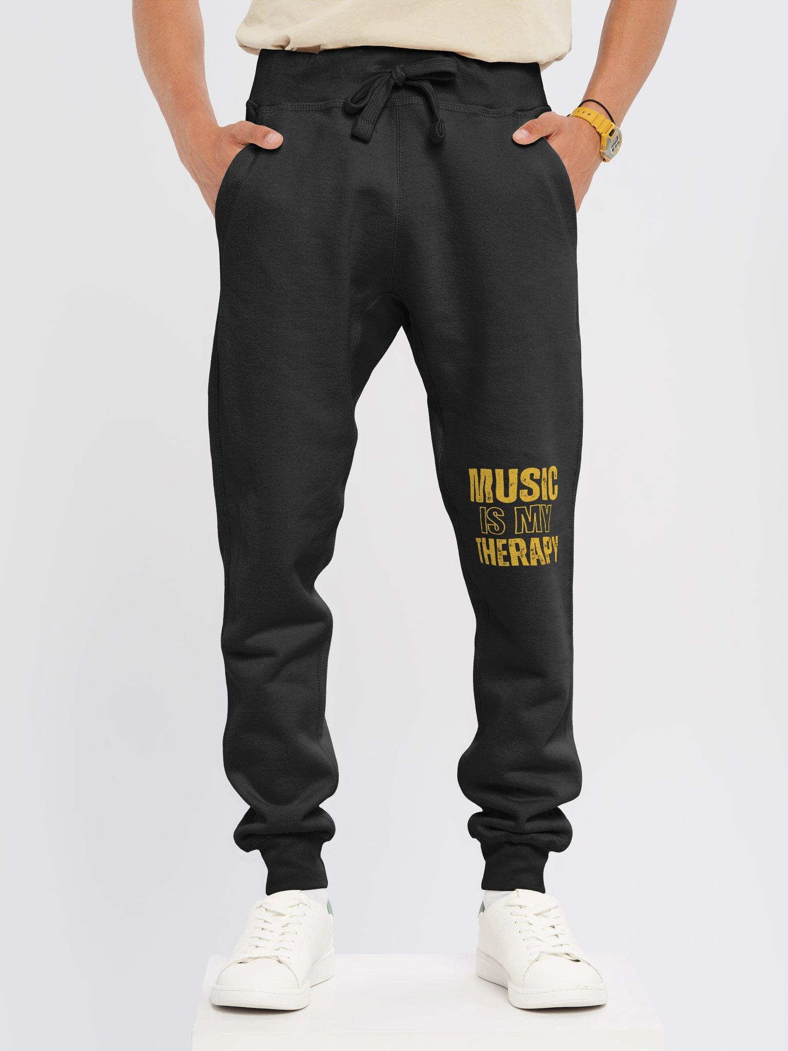 DJ GodSOUND Lane Seven Fleece Music Is My Therapy Joggers in Black and Gold product image (3)