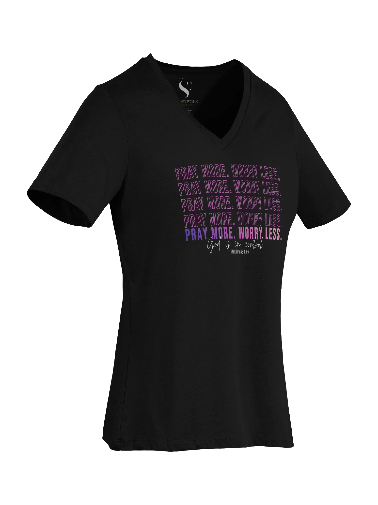 Pray More Worry Less 2.0 V-Neck Tee - Pink Gradient product image (8)