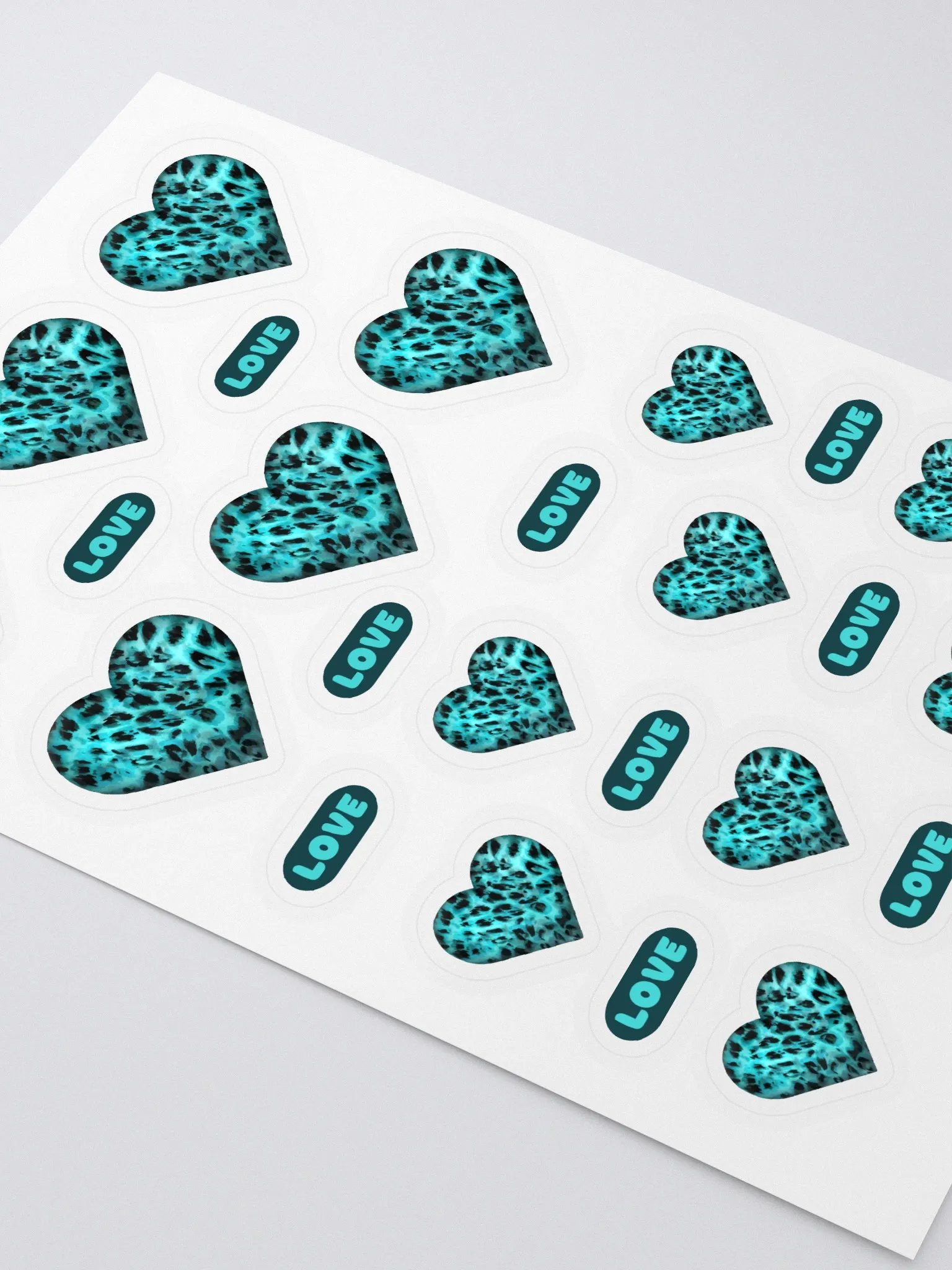 Leopard Skin Teal Hearts - Sticker Sheet product image (3)