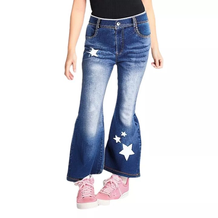 Teens Girls Flared Jeans Denim Elastic Waist Flare Leg Baggy Pants Jeans Pants product image (2)