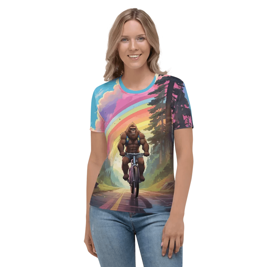 Bigfoot Riding a Bicycle All Over Print T-shirt product image (2)