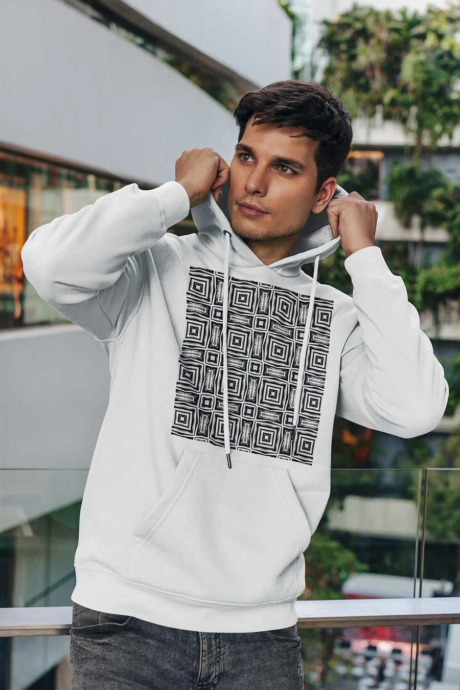 Abstract Monochrome Repeating Pattern Unisex Pull Over Hoodie product image (1)
