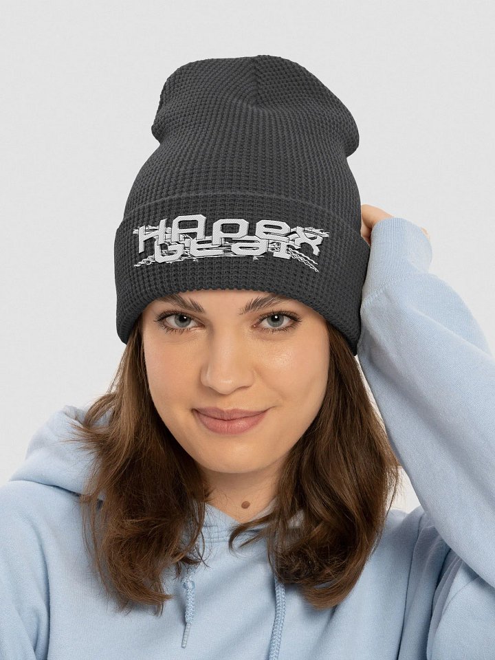 Waffle Beanie - Embroidery - White HApex Gear Black Logo product image (1)