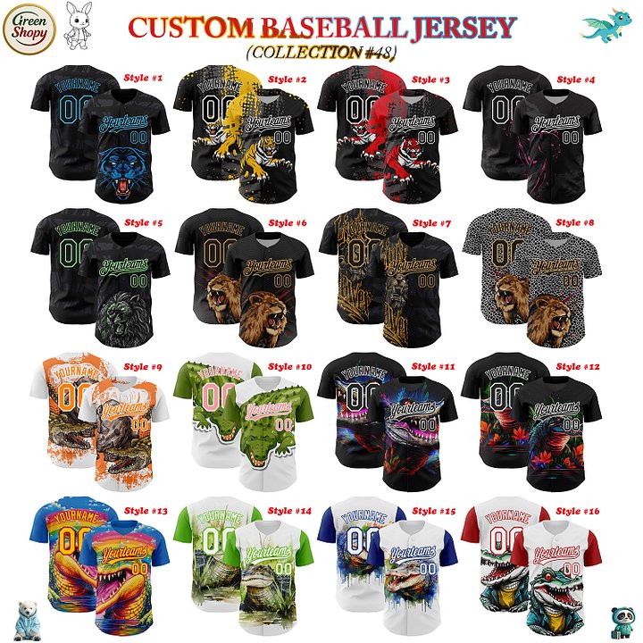Authentic Baseball Jersey, Custom Baseball Jersey, Personalized Sport Jersey, Colorful, Number, 3D Animals product image (181)