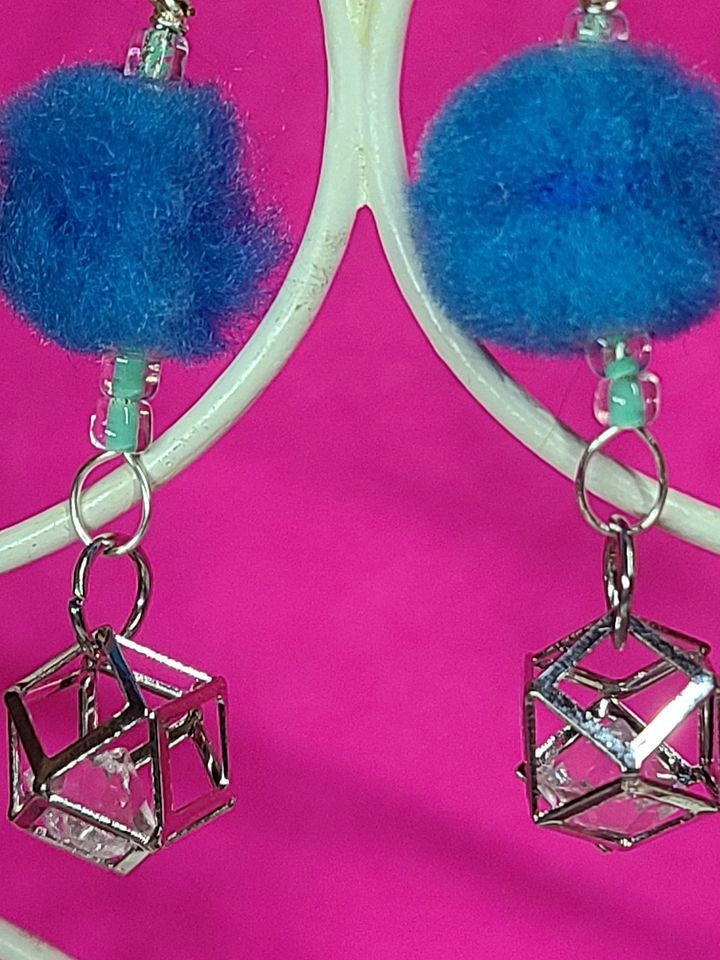 Blue Pom-Pom Earrings product image (2)
