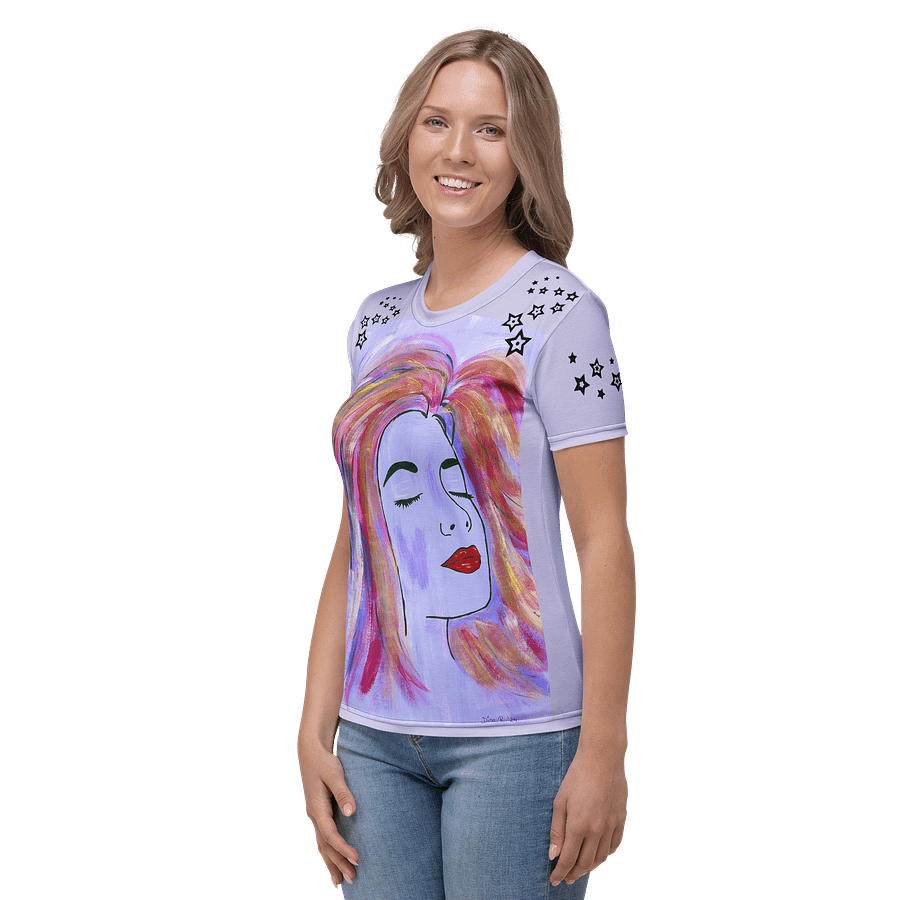 Dreaming girl - (art by Dina R.) - acrylic painting picture - Women's Crew Neck T-Shirt product image (2)