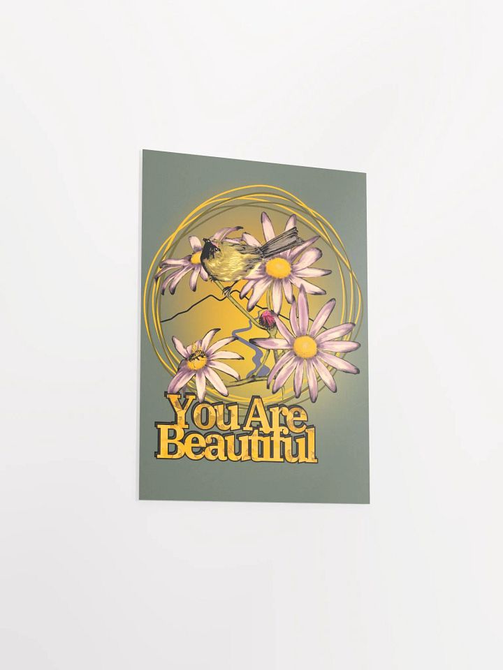 You are Beautiful Korimako and Daisy with Bee - Wall Print on Green product image (1)