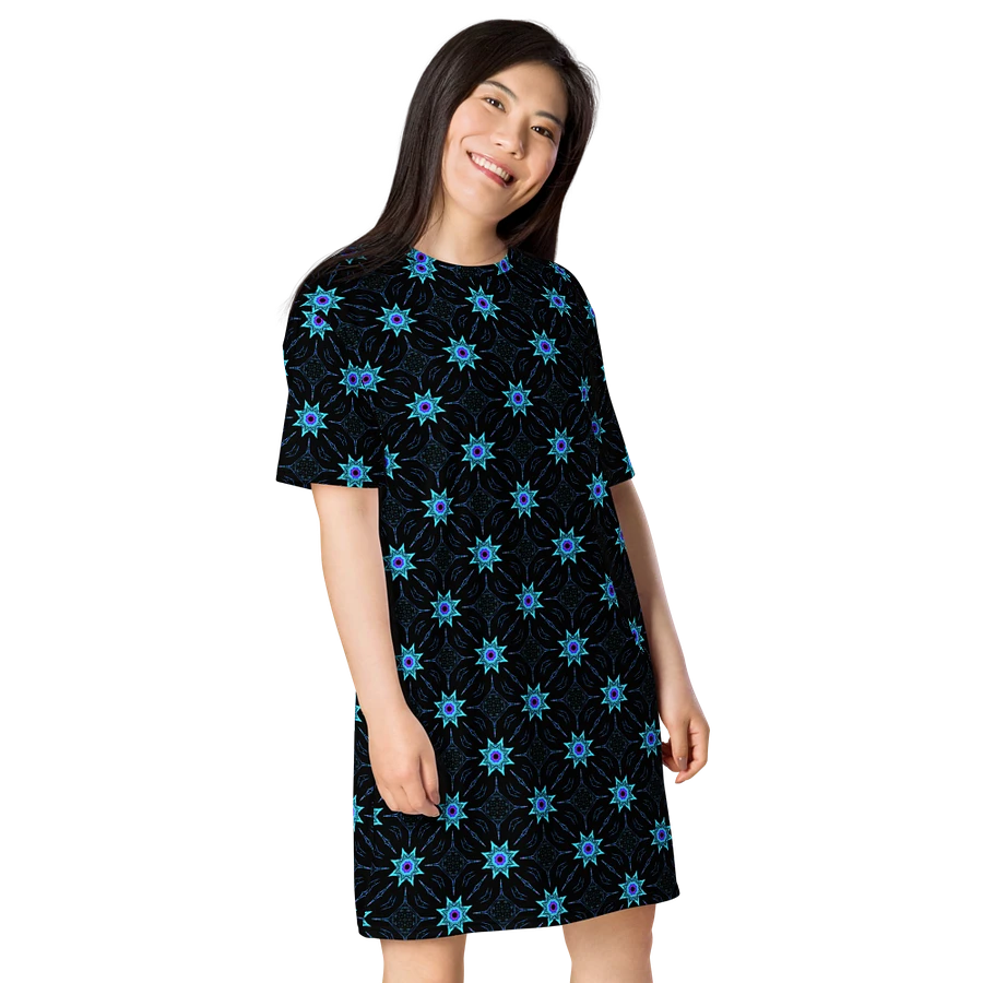 Abstract Repeating Turquoise Floral T Shirt Dress product image (8)