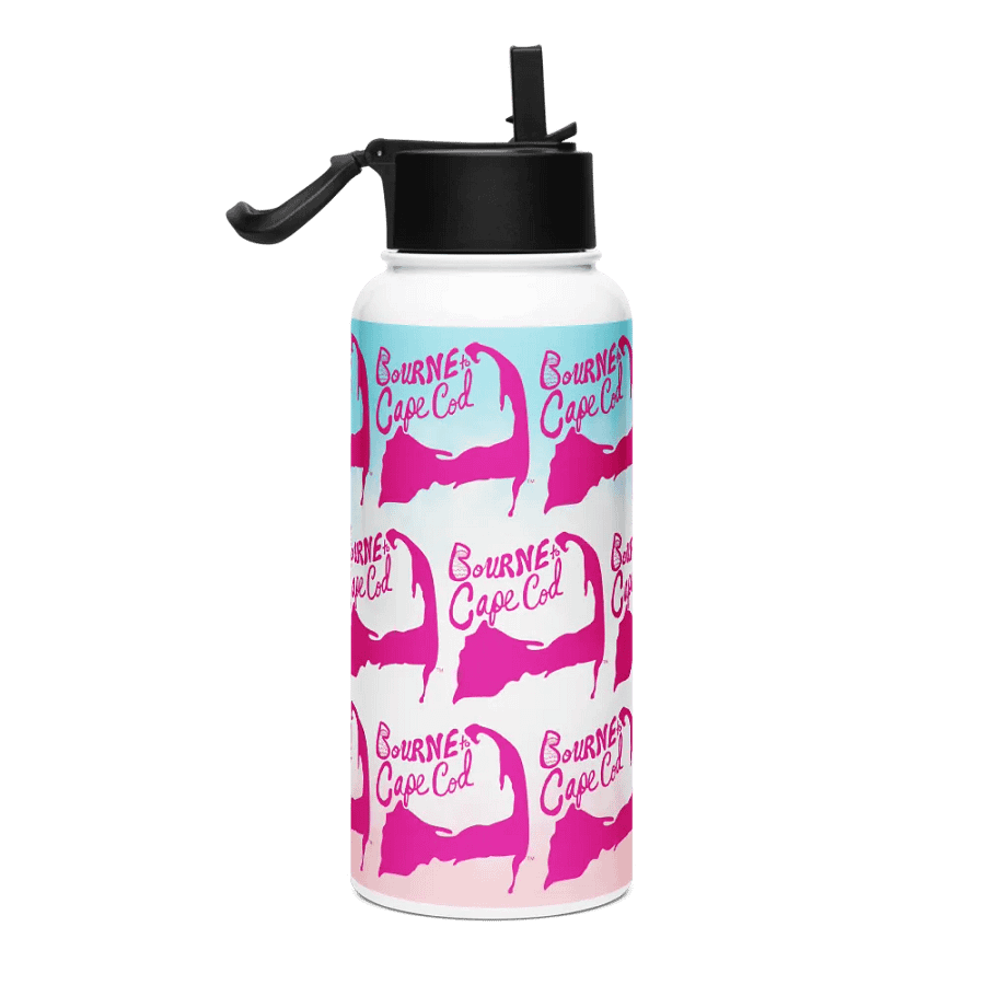 BOURNE to Cape Cod™ | Pink Repeat Logo Pattern | Stainless Steel Water Bottle | Iconic Pink, White & Blue product image (4)