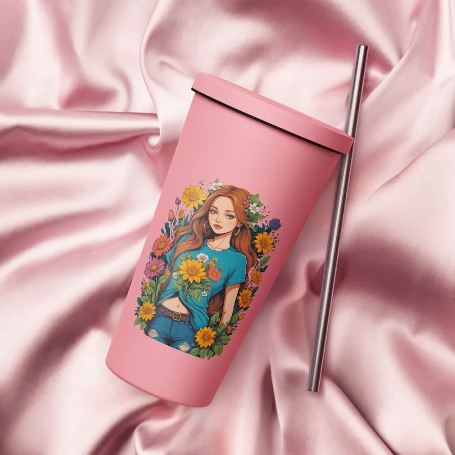 Bloomcore Flower Girl 20 oz Tumbler Cup - Pink - Insulated Tumbler with a Straw - v1 product image (4)