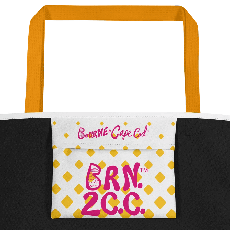 BOURNE to Cape Cod™ | Large Tote Bag with Pocket | Coastal Classic | All-Over Logo Print | Pink Logo | Retro Mod Yellow Diamond product image (3)