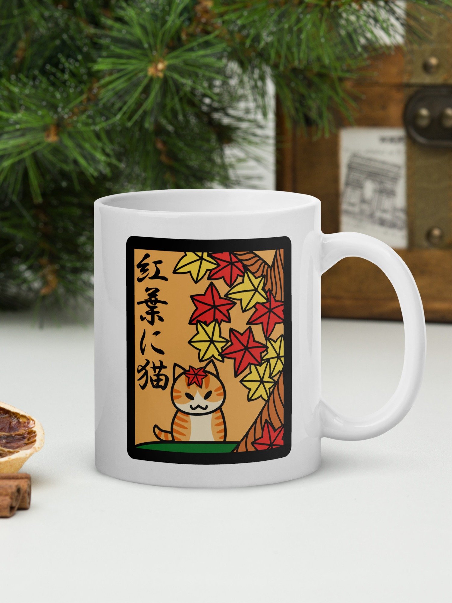 October Hanafuda Japanese Playing Card Cat 11 oz Mug product image (1)