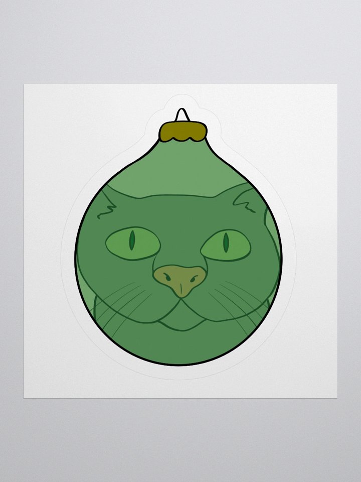Curious Cat Christmas Kiss Cut Sticker (Green) product image (1)