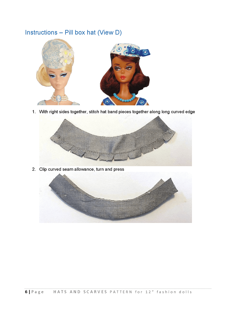 Hats and Scarves sewing pattern for 12" fashion dolls product image (3)