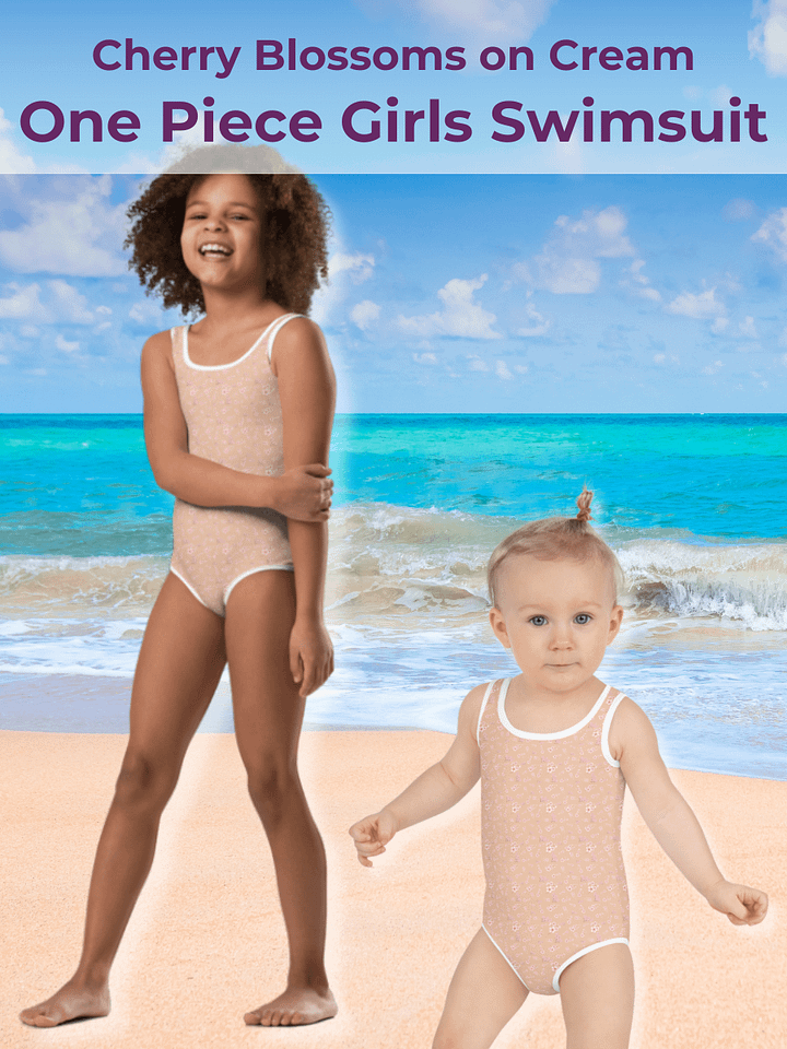 Cherry Blossoms on Cream Kids One-Piece Swimsuit product image (1)