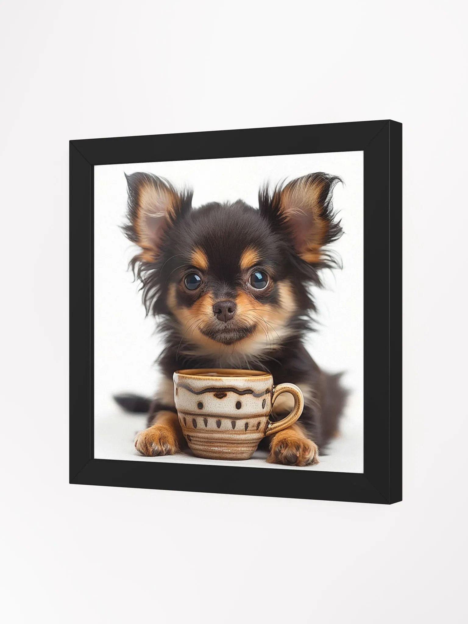 Cute Coffee Lover Brown and Black Chihuahua Framed Wall Art product image (19)