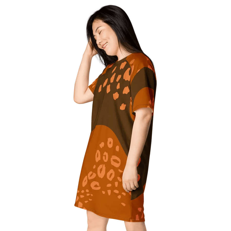 Orange Leopard Waves T-Shirt Dress product image (3)