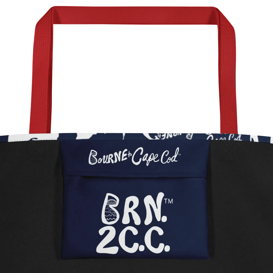 BOURNE to Cape Cod™ | Large Tote Bag with Pocket | Coastal Classic | All-Over Logo Print | White Logo Repeat on Navy product image (3)