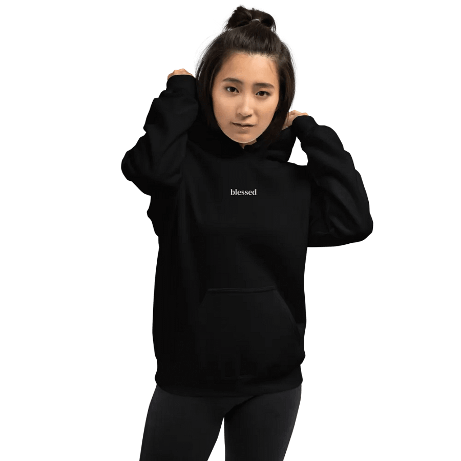 Minimalistic Unisex Blessed Embroided Hoodie (White Embroided) product image (10)