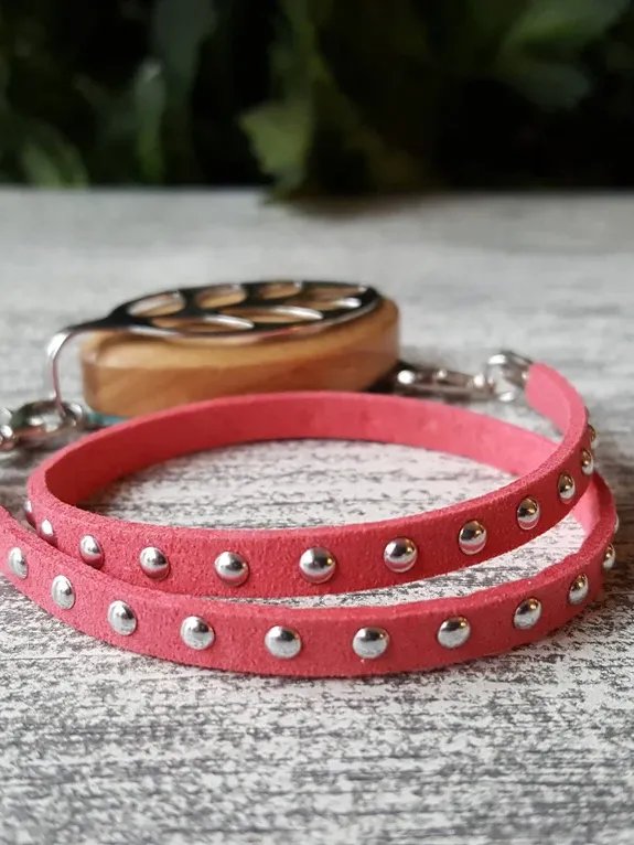 Coral Faux Suede Stud Wrap Bracelet | Handmade Accessory for Bellabeat Leaf Urban & Ivy product image (1)