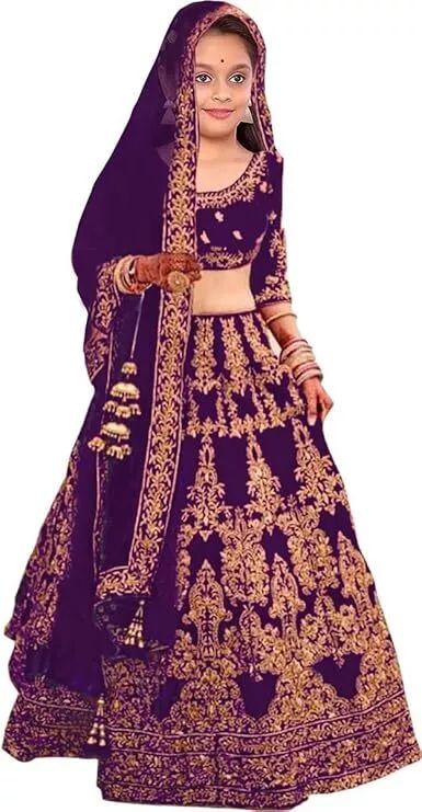 Girls Silk Blend Embroidery Lehenga Choli free shipping product image (1)