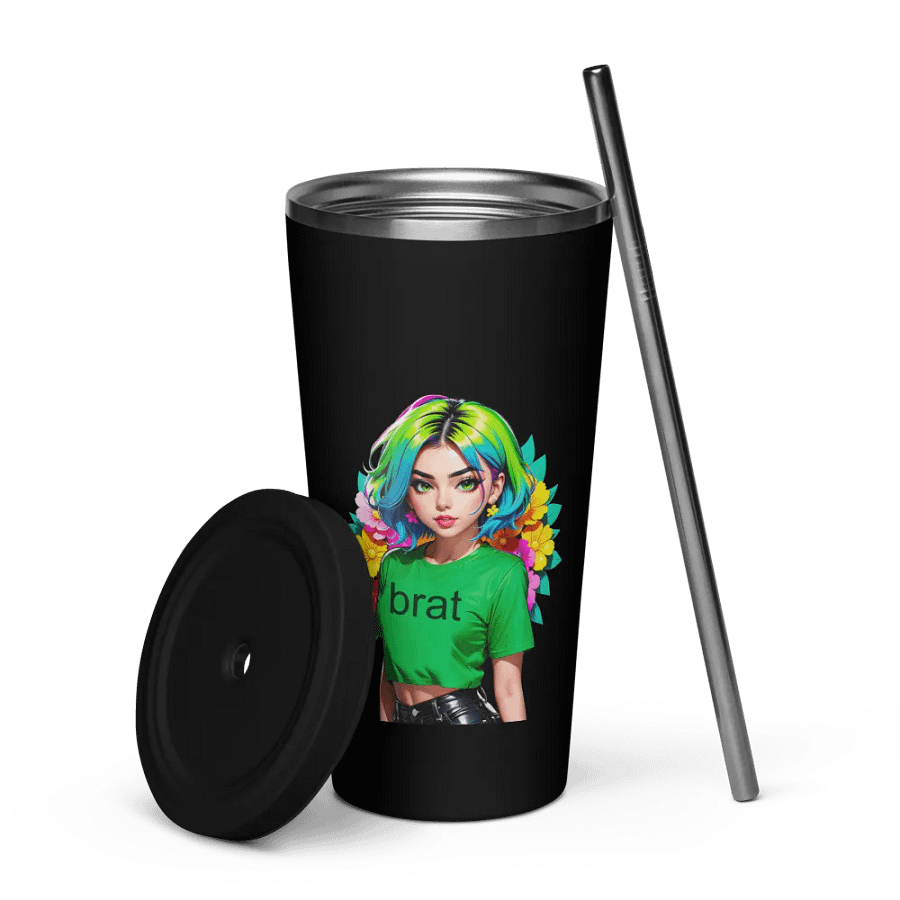 Brat 20 oz Tumbler Cup - Black - Insulated Tumbler with a Straw v1 product image (7)