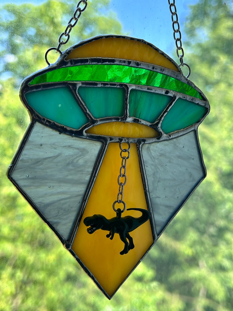 UFO Abduction (Dino) Stained Glass Suncatcher product image (3)