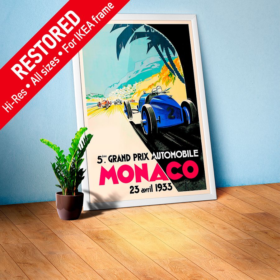 Monaco Vintage F1 Grand Prix, 1933 poster — Vintage Formula 1 poster, Monaco Grand Prix poster, retro travel poster product image (1)