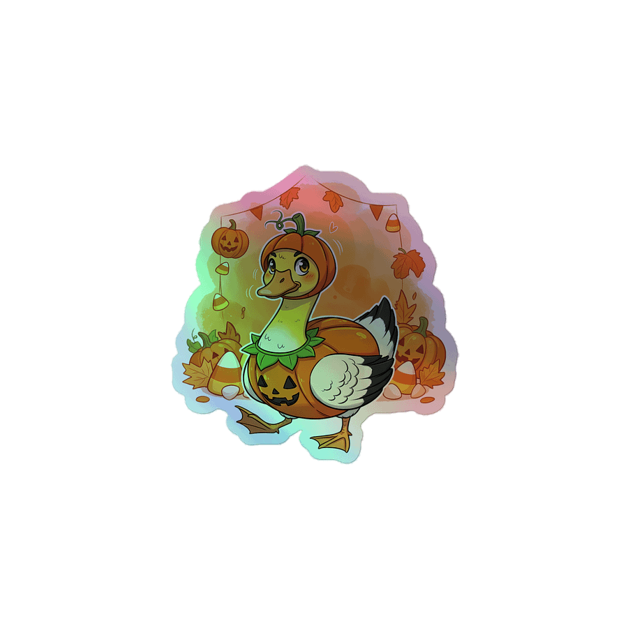 Funny Halloween Goose in Pumpkin Costume Holographic Sticker Sheet product image (1)