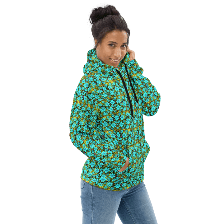 Abstract Distressed Green Flowers on a Grungy Yellow Background Unisex Hoodie product image (1)