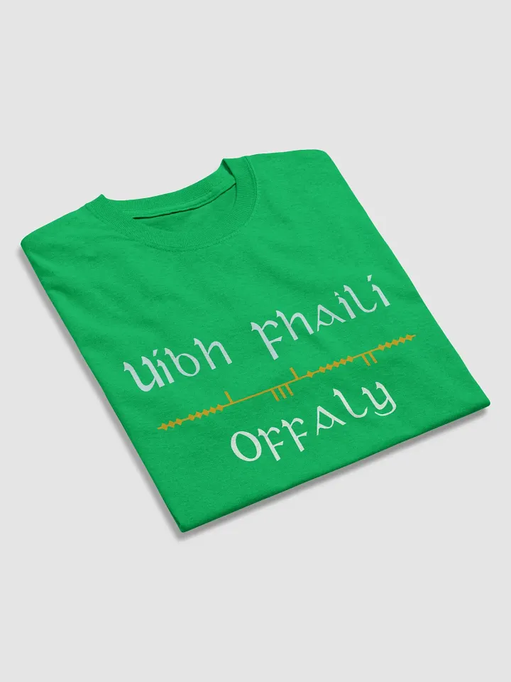 Offaly/Uíbh Fhailí Scholastic style Ogham Green printed T-shirt product image (2)