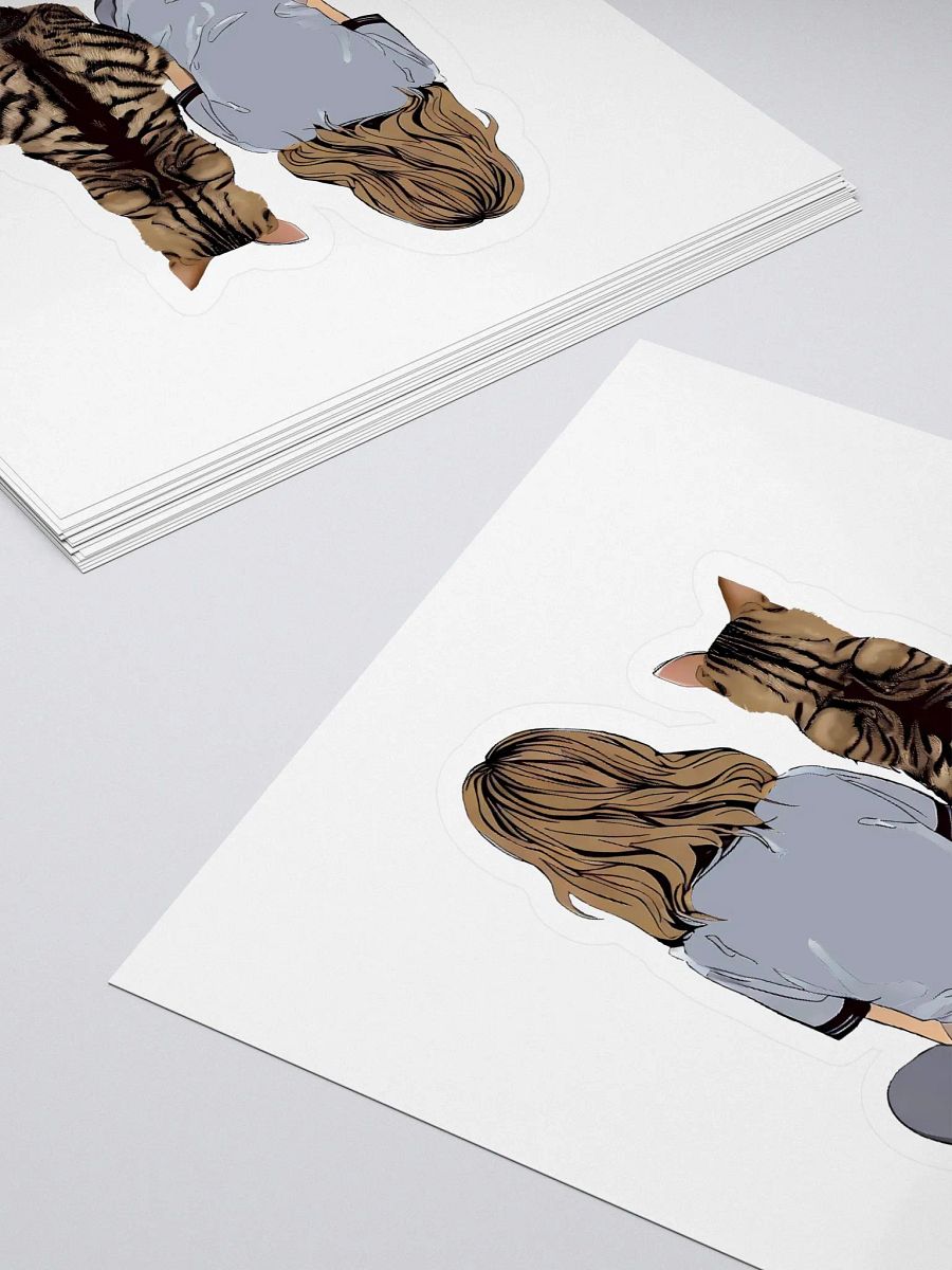 A Girl and her Giant Tabby Cat Kiss Cut Sticker product image (4)
