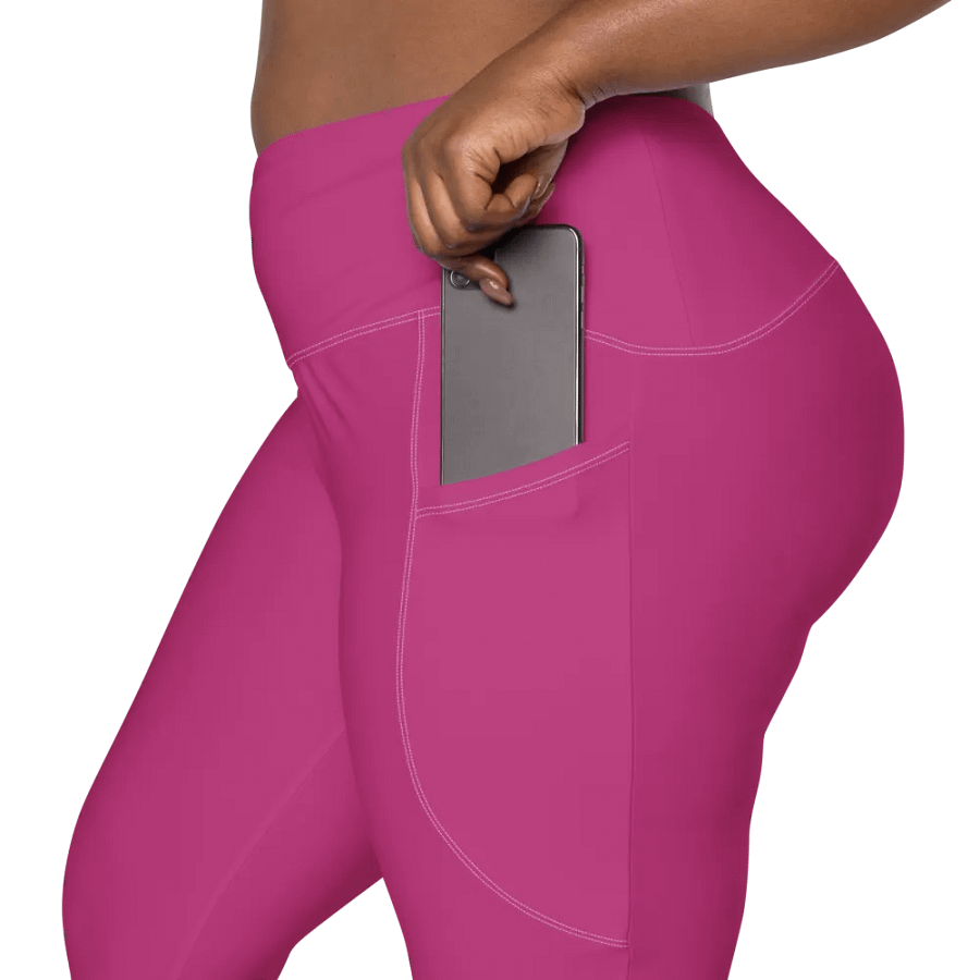 Plain Medium Plum Pink Light Summer Women's High Waisted Premium Crossover Leggings with Pockets by Treasure Pie product image (9)