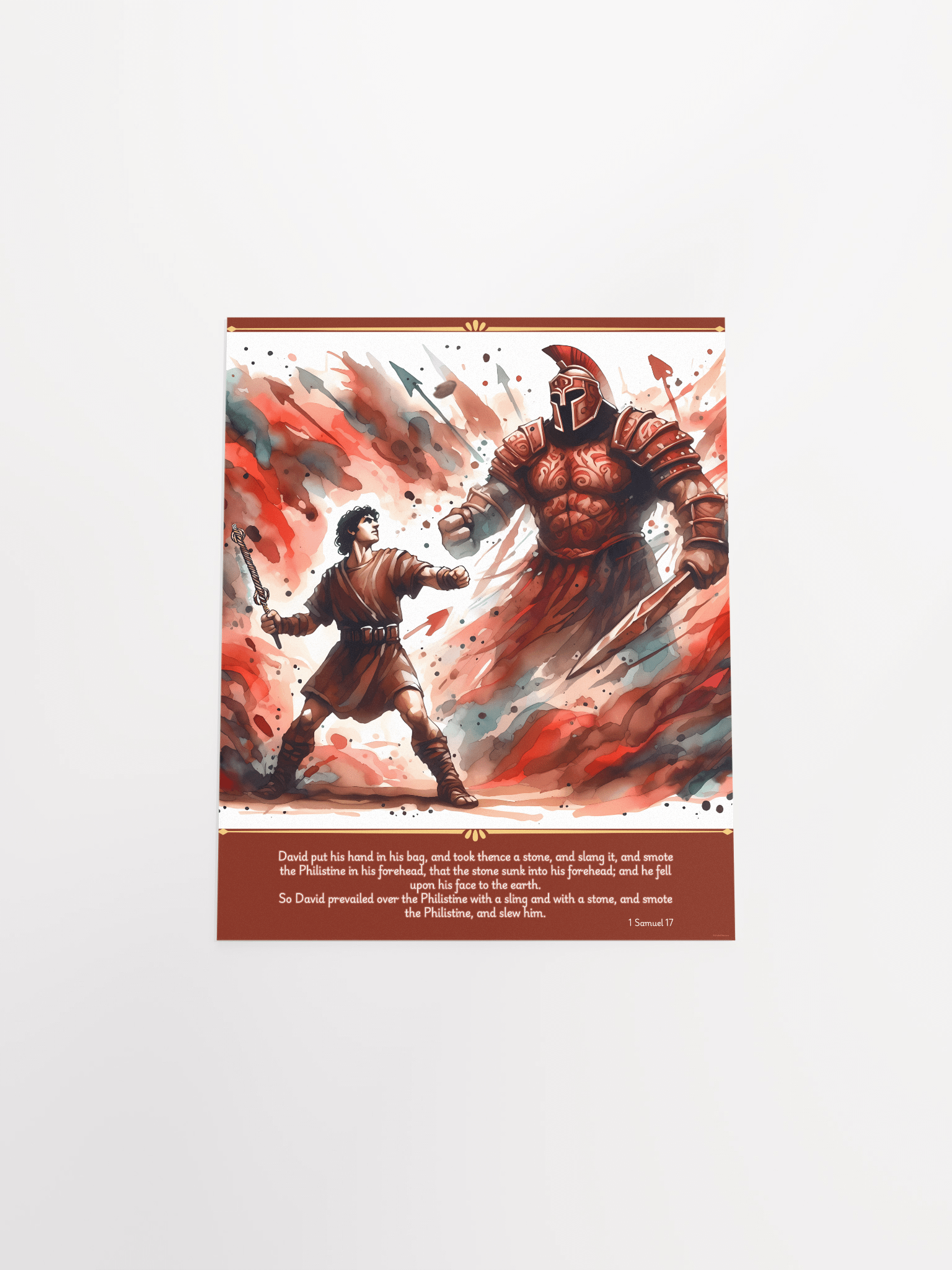 David and Goliath Battle - Christian Bible Verses 1 Samuel 17 - Digital Art Poster product image (4)