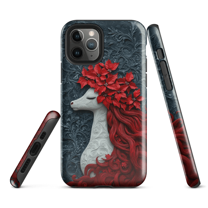 Winter Deer Red Poinsettia - Tough Phone Case product image (1)