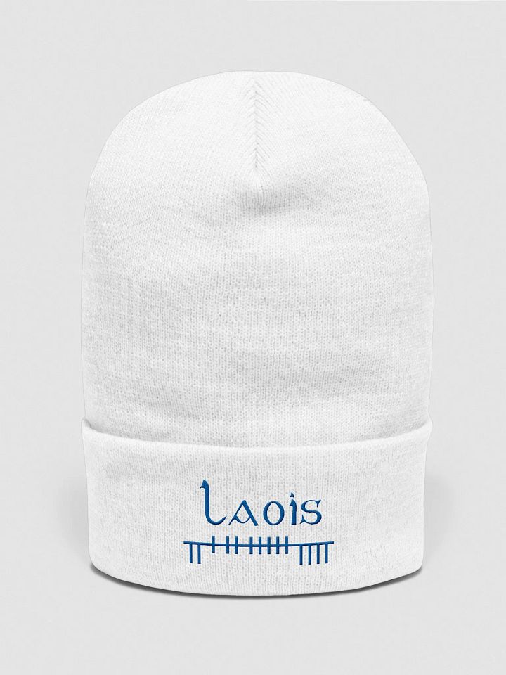 Laois Orthodox style Ogham, white with blue, embroidered Cuffed Beanie product image (1)