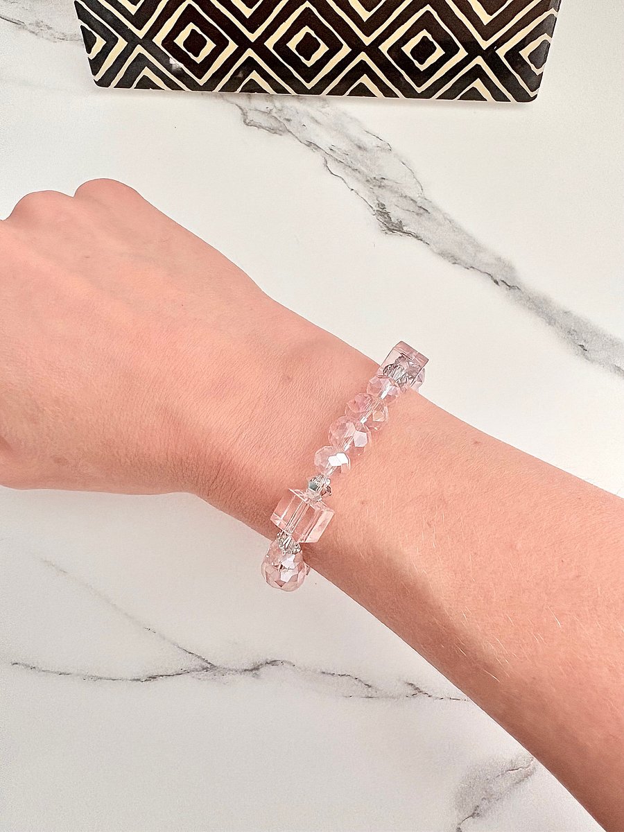 Dusty Rose Elegance | Faceted Glass Bead Bracelet | Handmade 7" Coastal Charm | by Monique Faella Designs™ | MFD-00050 product image (1)
