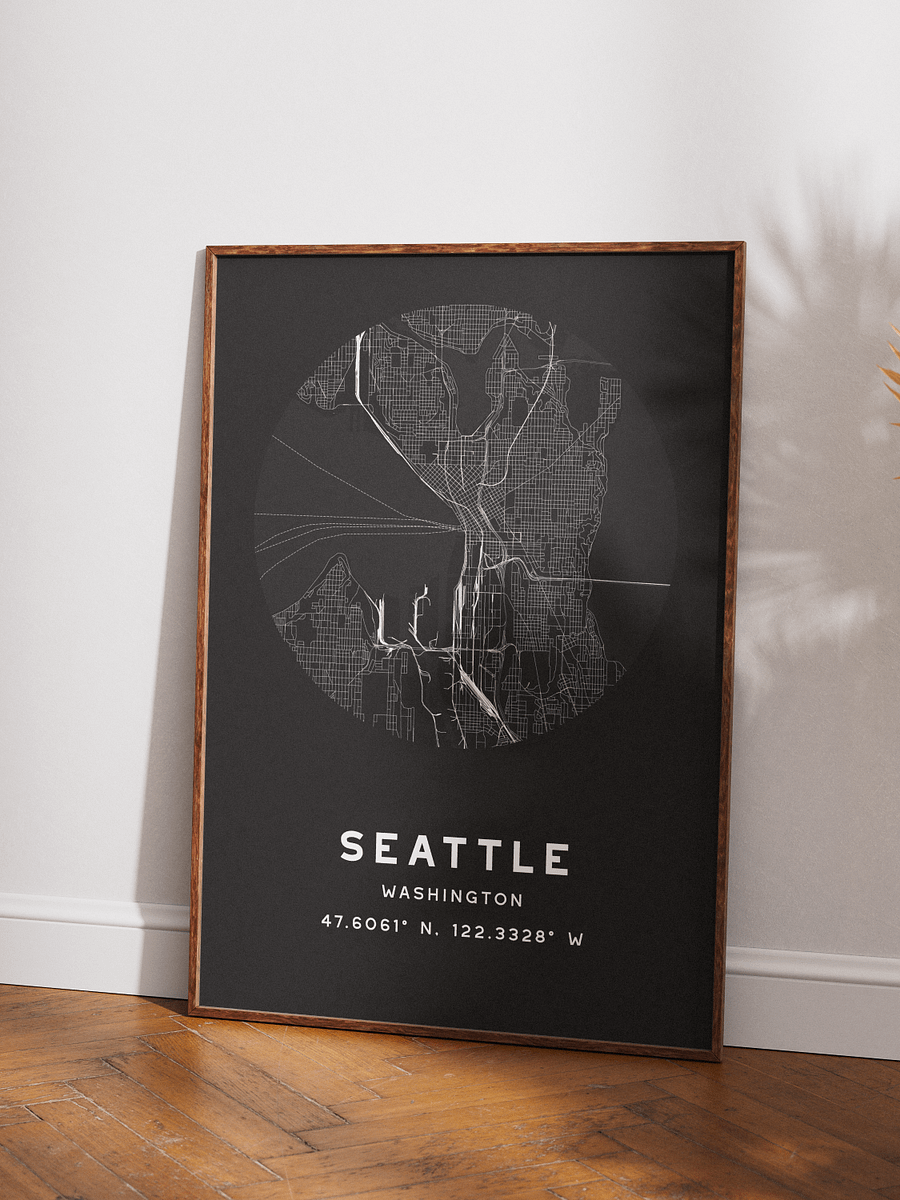 Seattle Street Map Poster – Black Minimalist Circular City Art product image (7)
