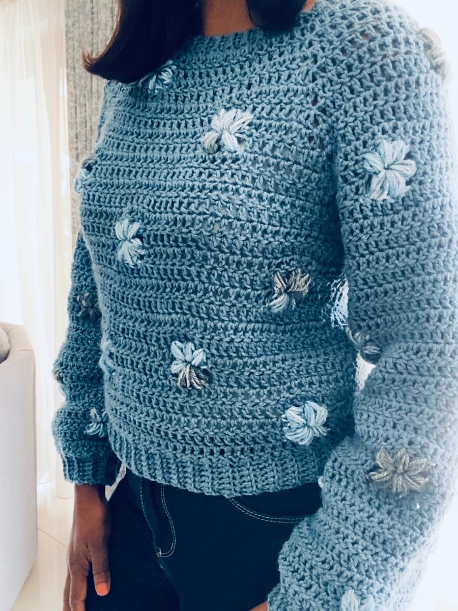 Crochet Raglan Flower Puff Sweater CHART ONLY product image (2)