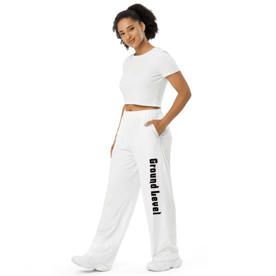 White with BLK Logo Wide Leg Joggers product image (3)